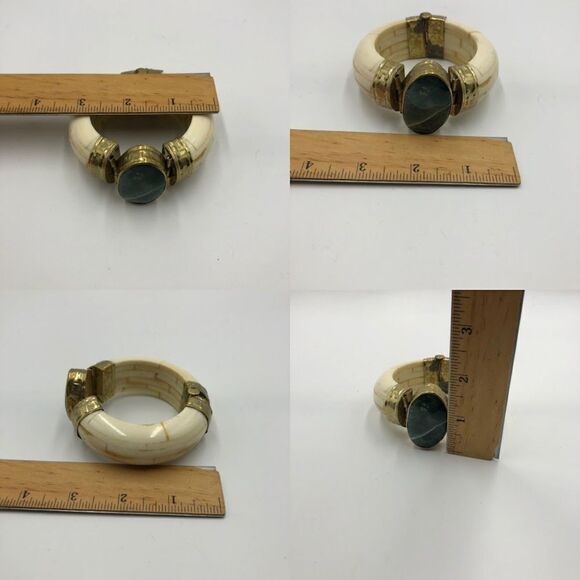 Vintage Ivory Bangle Women's Bracelet Pin Closure Large Moss Agate AS IS - Picture 13 of 13